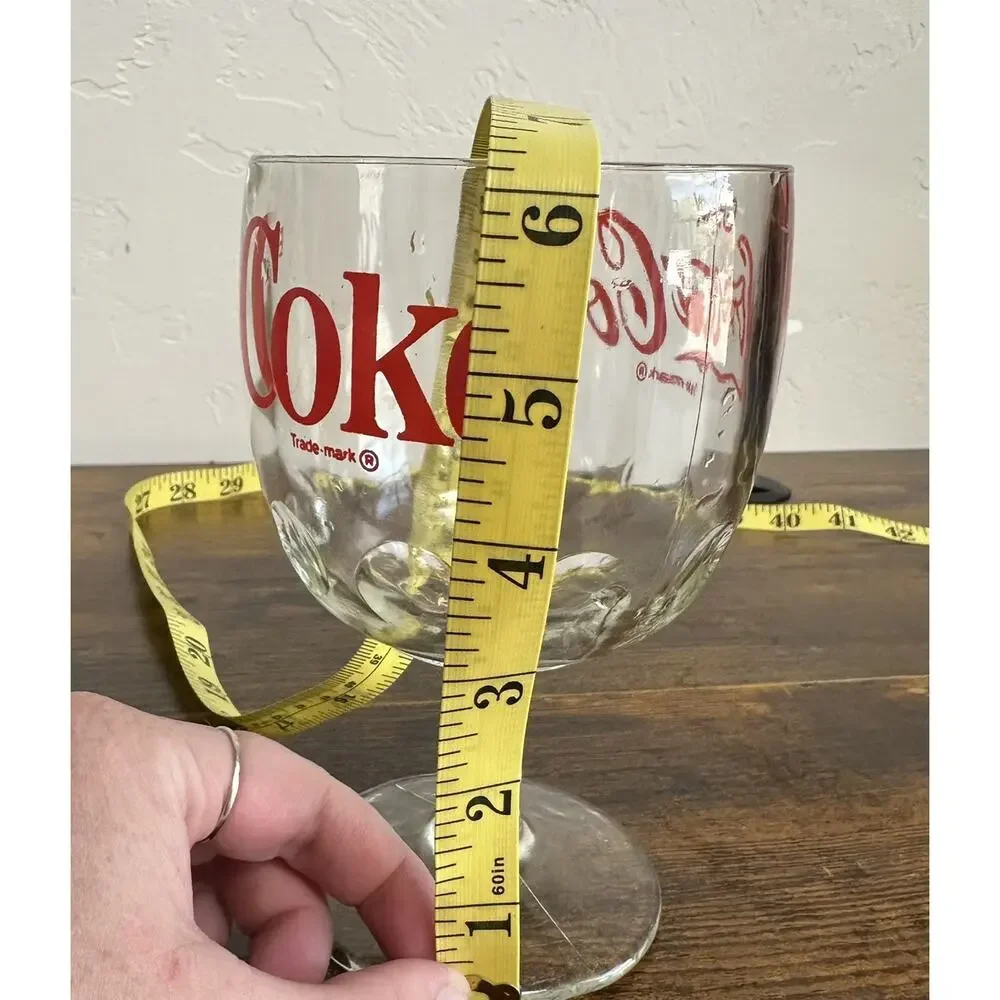 Vintage Red Coca-Cola Coke Thumbprint Pedestal Stem Glass Soda Goblet 16 Oz